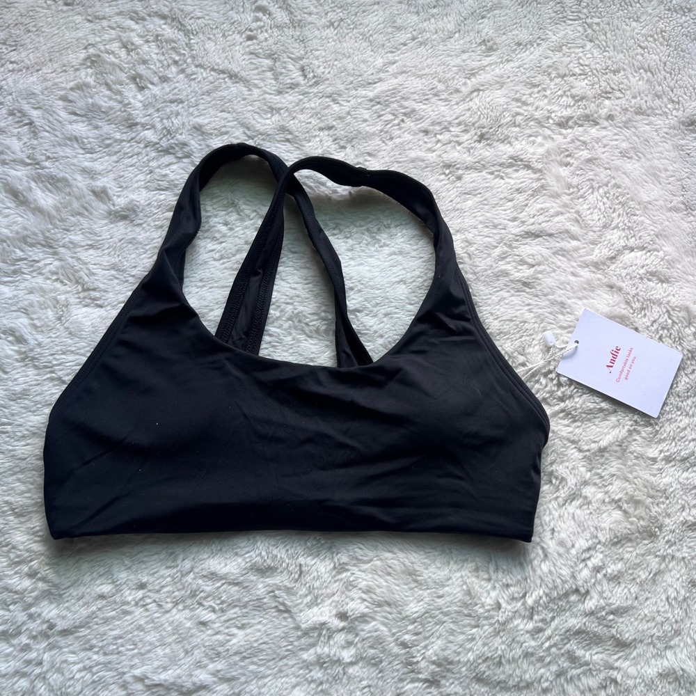 Andie Swim Caledonia Top Black Recycled Nylon Cross Back Bikini Top AT200 XS NEW